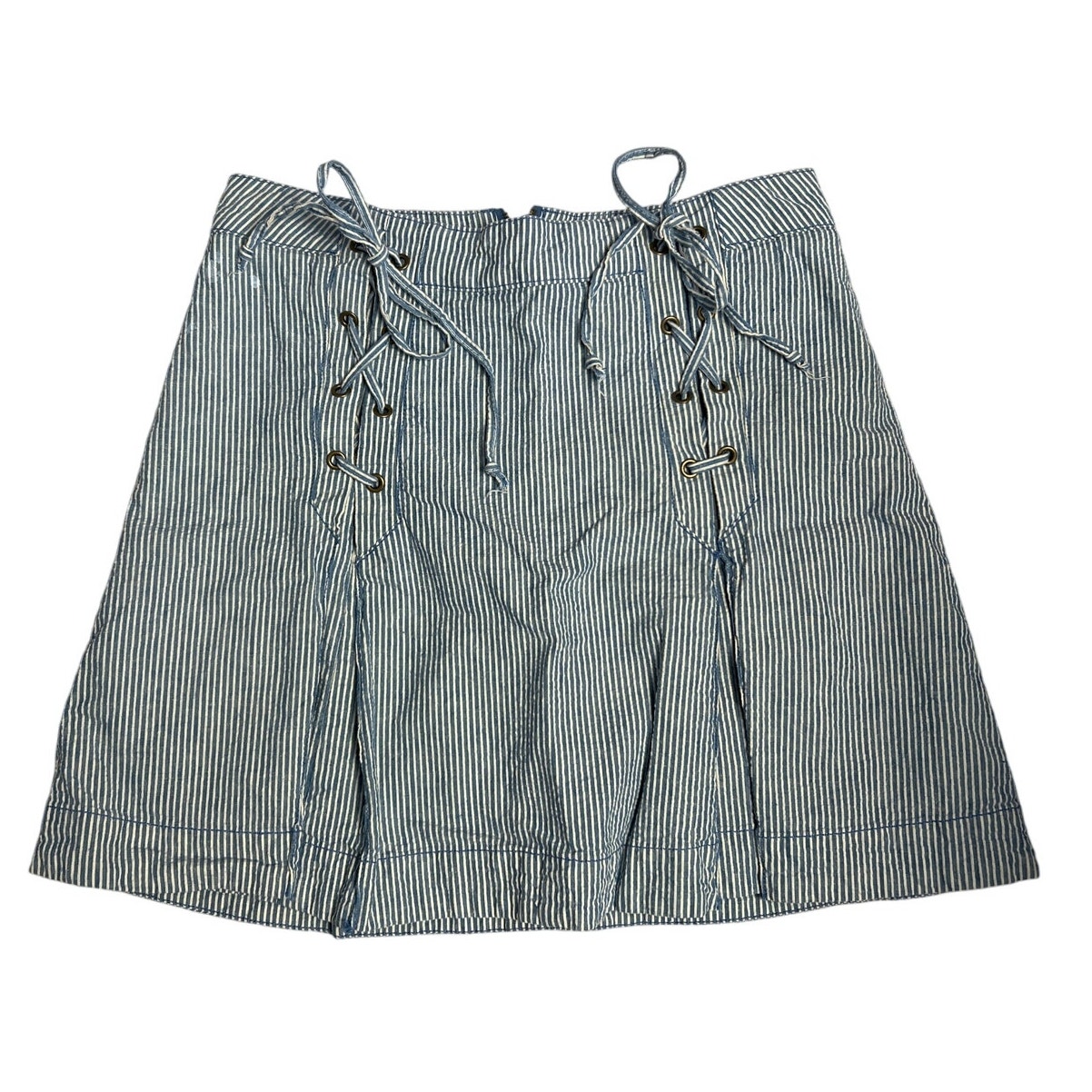 Free People Railroad Stripe Cotton Linen Double Lace A-Line Mini Skirt Size 8
